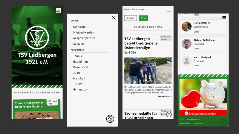Screenshots of the mobile verion of "tsv-website"