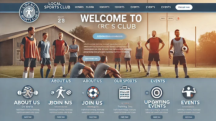 A modern homepage design concept for a local sports club website, focusing on clarity, community, and easy navigation.